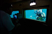 Monitoring minisub used to film hippos underwater for BBC tv series 'Supernatural'. Mzima, Kenya