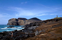 Disused lighthouse on Dos Capelinhos volcano, Faial Island, Azores, Portugal, Europe.