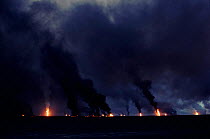 Burning oil wells, Kuwait, Arabia. Post Gulf war.