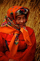 Mansi woman in traditional dress, Siberia, Russia