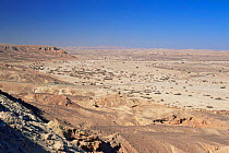 Aerial view of Paran Valley where Eilat-Beersheva Road crosses the Negev Desert, Israel.