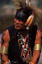 Native American Sioux man in traditional dress during Pow-wow, Wisconsin, USA