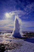 Geyser known as Strokkur (the churn) blows once every 20-30 minutes. Iceland, Europe