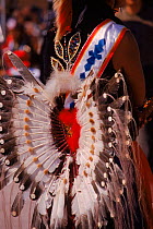 North American Indian in native Sioux dress for pow wow. Wisconcin, USA