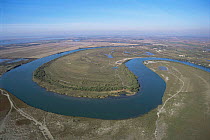 Aerial view of meander in Petit Rhone river, Camargue, France