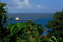 Ship passing through Panama canal, Central America