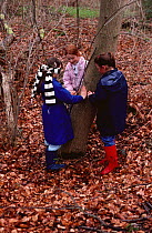 Children involved in Woodland Ecology activities, Norbury Park, Surrey, UK, 1989