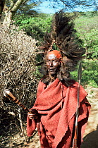Maasai warrior with headdress, Kenya, East Africa