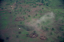 Aerial view of Amboseli NP showing Masai village corrals, Kenya