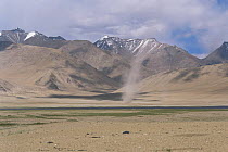 Dust tornado touches down on Tibetan Plateau landscape, Ladakh, North East India