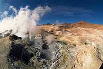 Geysers and boiling mud of Sol de Manana geyser field, Andes, Bolivia