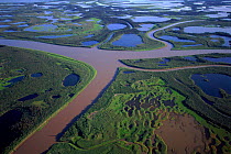 Aerial landscape view of MacKenzie River delta, Northwest Territories, Canada