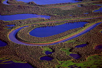 Aerial shot of MacKenzie River delta, Northwest Territories, Canada