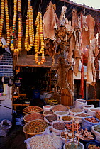 Animal products and skins for sale as medicine. Marakesh Morocco, Africa