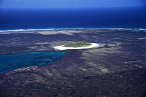 Aerial view of Alphonse island, coral atoll and lagoon (ex volcanic crater), Seychelles, Indian Ocean