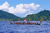 Kora Kora yearly race of traditional war canoes Banda Neira, Moluccas, Indonesia