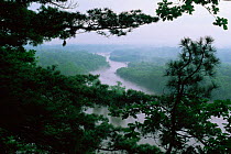 Looking down onto Birkin river with surrounding forests, Sikhote-Alin, Primorsky region, Far East Russia (Ussuriland).