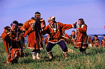 Koryak dancers in ceremonial dress, Ossora, Karaginsky Kamchatka Peninsula, Russia