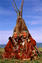 Native Koryak dancers in ceremonial dress, Ossora, Karaginsky, Kamchatka Penninsula, Russia