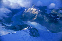 Aerial view of melting glacier in mountains, Peru
