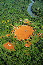 Kayapo indian tribe settlement by River Iriri, Xingu river system, Amazon Basin.