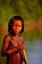 Kayapo boy on River Iriri, Xingu River system, Amazon Basin, Brazil