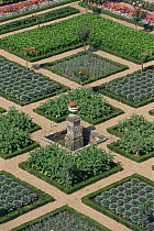 Ornamental parterre garden with cabbages in some beds at Chateau Villandry, France