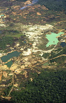 Aerial view of gold mining area in rainforest, Para, Brazil