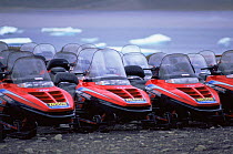 Skidoos lined up in Longyearbyen, Svalbard, Norway, Europe
