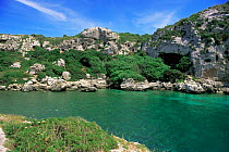 Calescoves, ancient burial caves on coast of Menorca, Balearic Is, Meditteranean