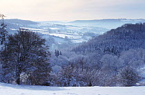 Winter countryside landscape with snow, Marshfield, Gloucestershire, UK