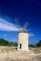 Traditional windmill for grinding corn, Formentera Is, Balearic Islands, Mediterranean