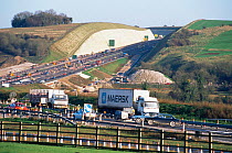 M3 motorway extension cuts through chalk downland at Twyford Down, Winchester, Hants.