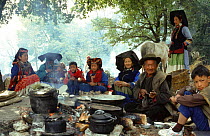 Traditional meal of Yi, indigenous ethnic minority group, Yunnan, China