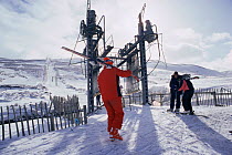 Skiers at ski lift Glenshee, Tayside, Scotland