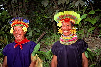 Cofan Indians in traditional dress Dureno, Amazonia, Ecuador