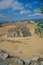Triangular J building, Monte Alban, the ancient centre of Zapotec culture, Oaxaca, Mexico.  It is believed that the unusual angles were aligned with certain celestial events, making J building an earl...