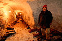 Permafrost underground tunnel for meat storage, Madadan, Siberia, Russia. Icnhoun,