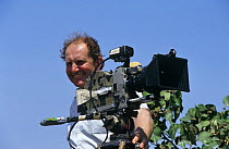Camerman Mike Richards (Cameraman and photographer) on location for BBC television programme "Eagles", 1997