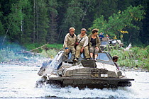 Amphibious vehicle in river, Ural mountains, Siberia, Russia