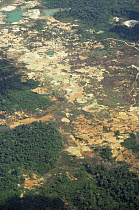 Aerial view of Gold mining in the Amazon basin, State of Para, Brazil