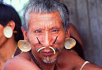 Matis Indian hunter, facial decorations to mimic jaguar, Javari valley, Amazonia Brazil