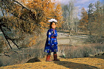 Girl wearing traditional costume, Tuva, Siberia, Russia