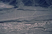 Aerial view of Nazca lines on mountain side, Peru, South America  2000