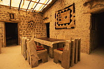 Interior of Salt hotel with furniture made of salt, Uyuni salt pan, altiplano, Bolivia