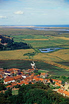 Aerial view of Cley NR and village, Norfolk, UK