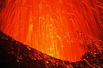 Close up of exploding lava as Stromboli volcano erupts, Italy, Europe