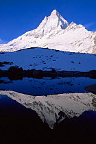 Shivling peak reflected in lake, Gangotri range, Himalayas, Nepal