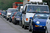 Traffic jam with line of cars, Newbury, Berkshire, UK May 1998