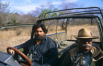 Valmik Thapar (left) and Fateh Singh on location in Ranthambhore NP, Rajasthan, India. Filming for BBC television programme Land of the Tiger - Sacred Waters, December 1996